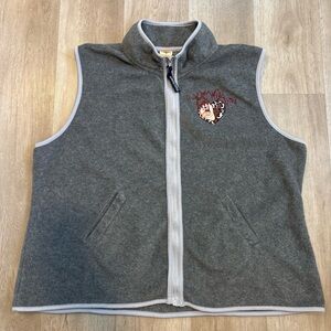 Vintage Looney Tunes Fleece Vest Women XXL Gray Zip Up Taz Devil Wild Thing